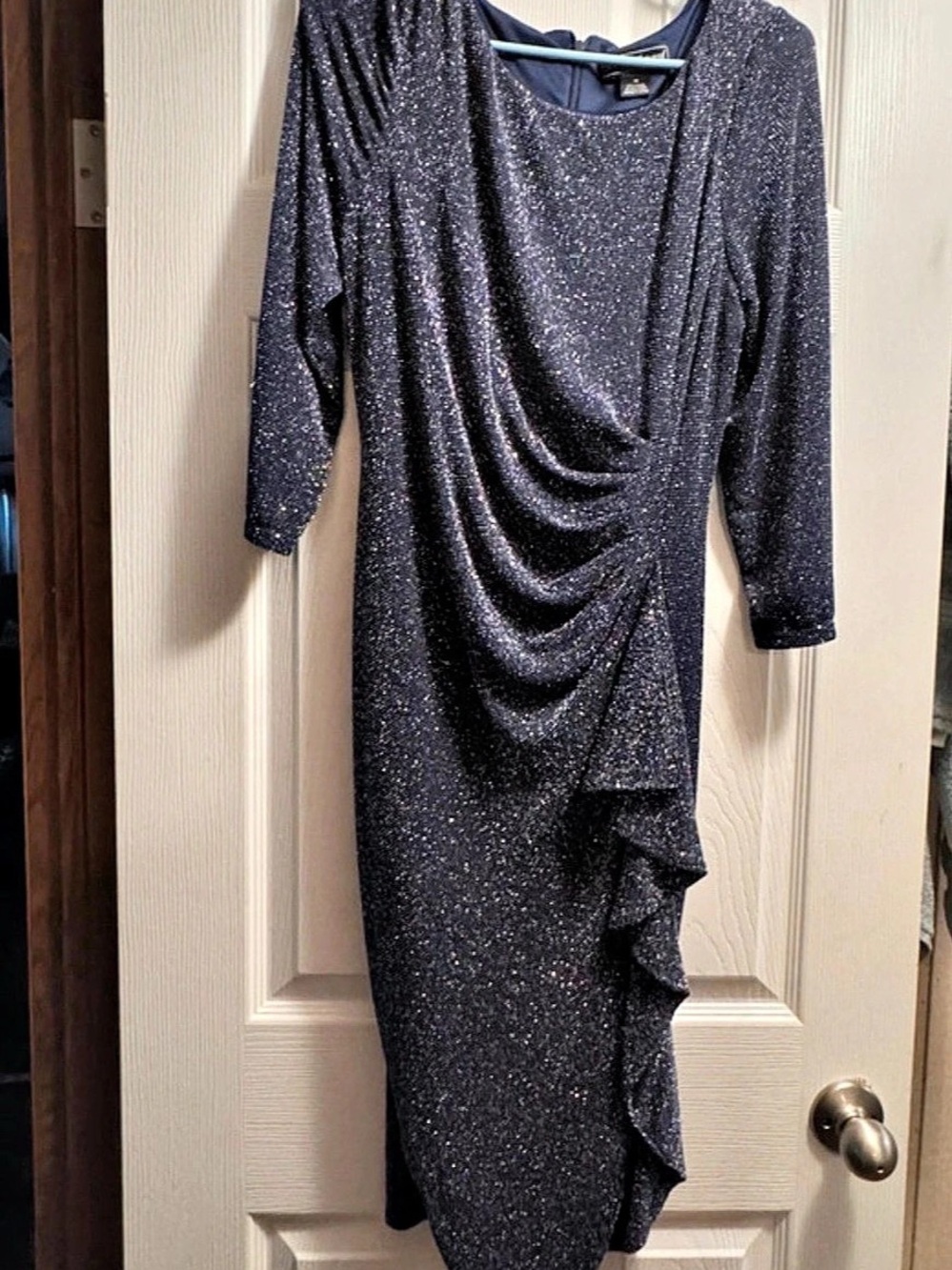 Connected Apparel Draped Metallic Midi Dress